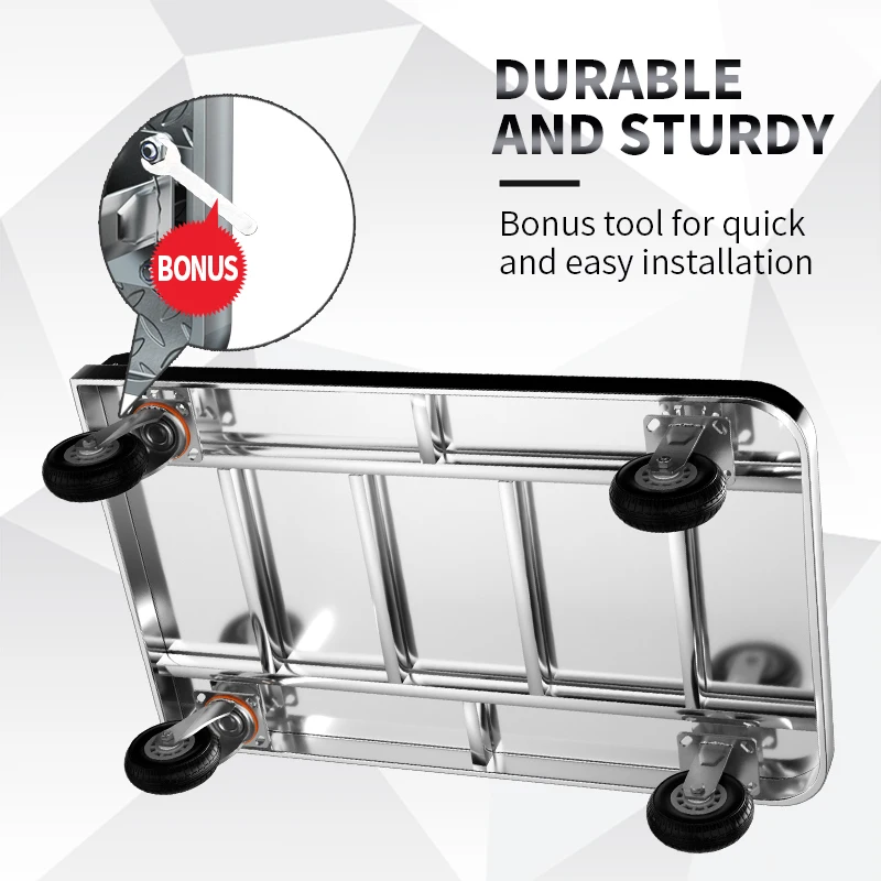 Stainless steel Industrial steel Heavy Duty Foldable Platform Hand Trolley Cart Truck with 4 wheels 150 kg 300 kg load