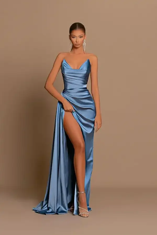 New Clothes Women One Shoulder women Lady Elegant Slit Bodycon Mermaid Satin Prom Sexy Trailing Banquet Party Evening Dress