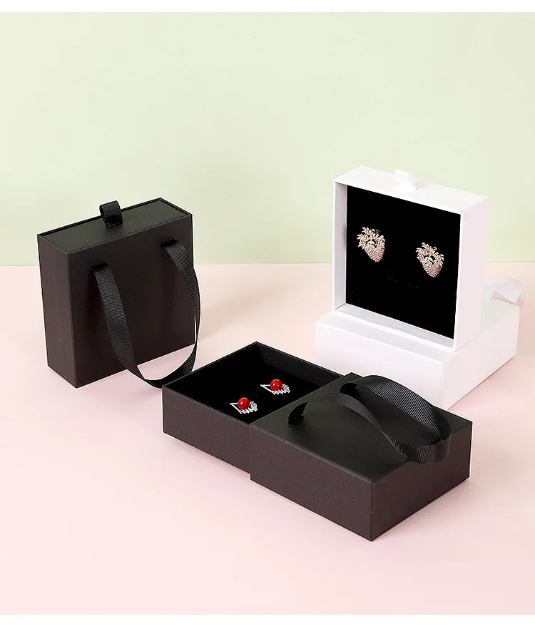 Custom logo jewellery cardboard gift box bag handle design drawer jewelry packaging box
