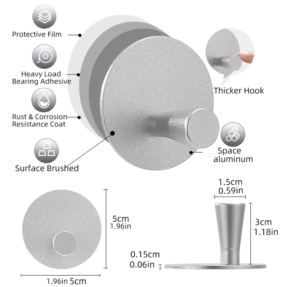 Factory Wholesale Stainless Steel and Aluminum Conical Wall Hook Robe Hooks for Household Use Single Robe Door Hook