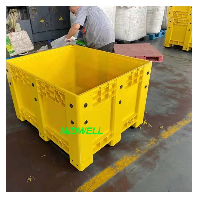 Cheap price 1200x1000x760 mm Dynamic Load 1000kg Solid Mega Container Bin Stacking Plastic Pallet Box for sale