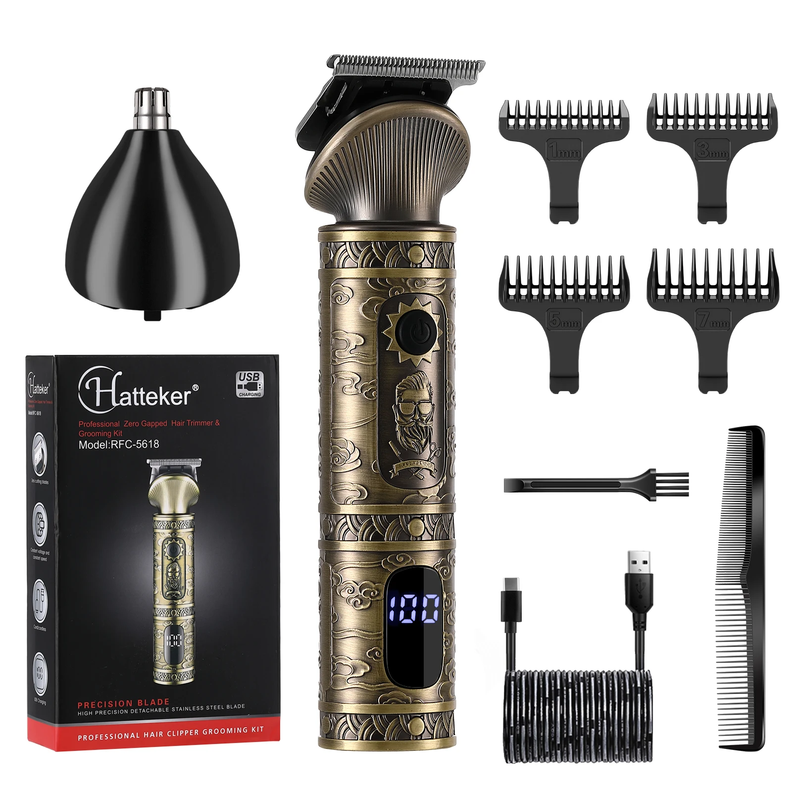 Hatteker New 2In1 Hair Clippers For Men Rechargeable Electric 0mm Hair Trimmer Haircut Machine Trimmer