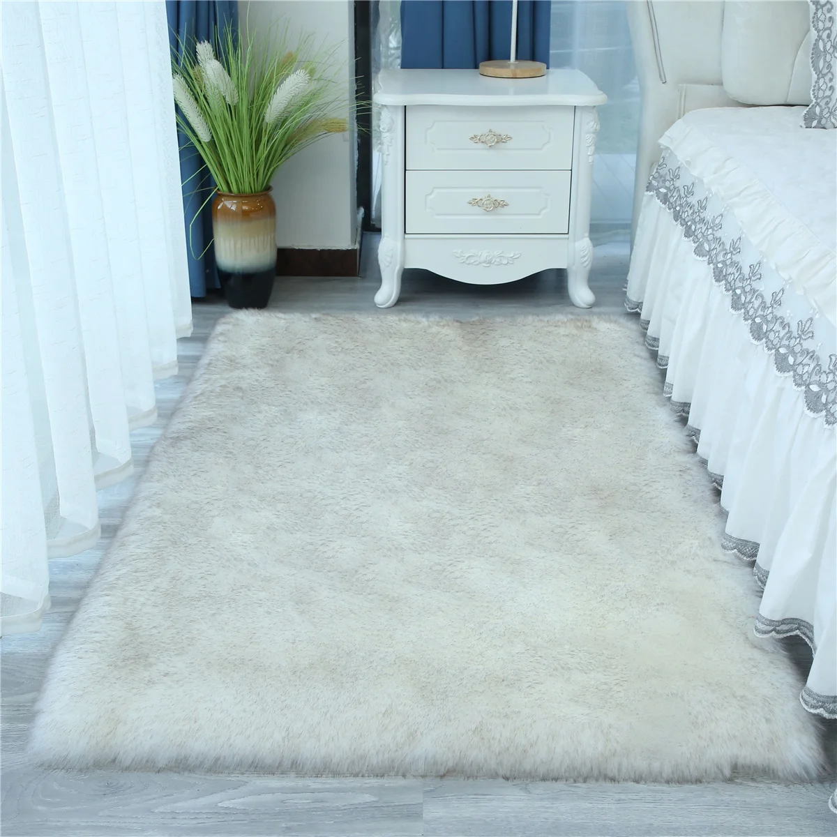 Custom Sheepskin Fur Carpet High Pile Floor Mat Sofa Bed Beside Fur Rugs Carpets Living Room Door Mat Fur Carpet