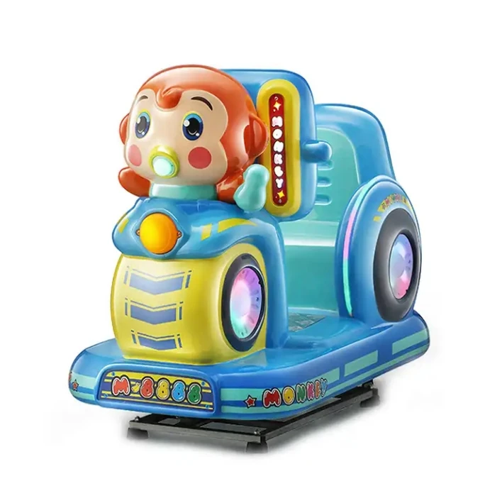 New product MP5 HD screen kiddie rides coin operated fiberglass cartoon monkey kiddie ride animal children rocking car