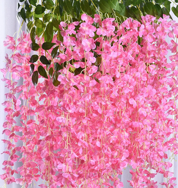 Artificial 3 branches  Hanging Flowers Wholesale Purple Wisteria Flower for Wedding Shopping Mall Landscape Gardening Decorative