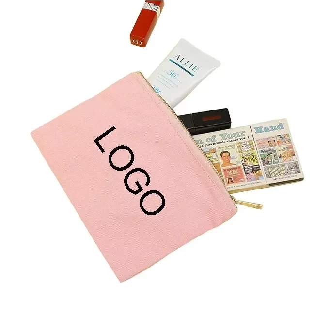 cheap gift custom logo eco friendly makeup bag case black pink make up organizer kit fabric cotton canvas cosmetic storage bag
