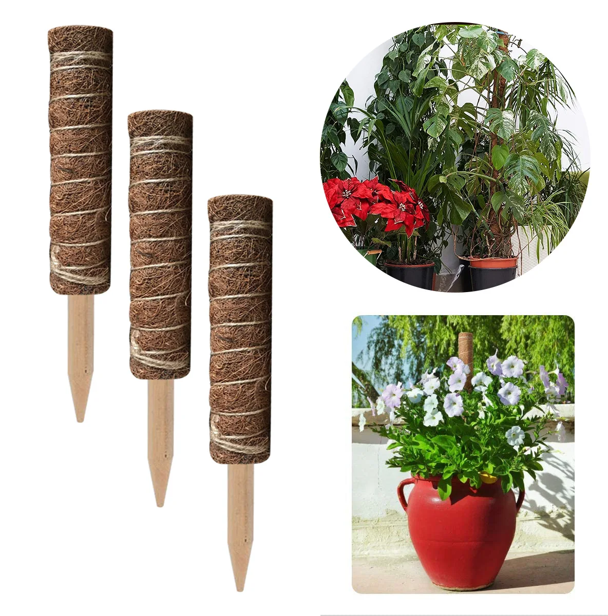 12/16/20/24 Inch Free Sample Coir Stick Coco Black Bulk Cage Clips Cover Extendable Extension Extra Long Moss Pole for Monstera