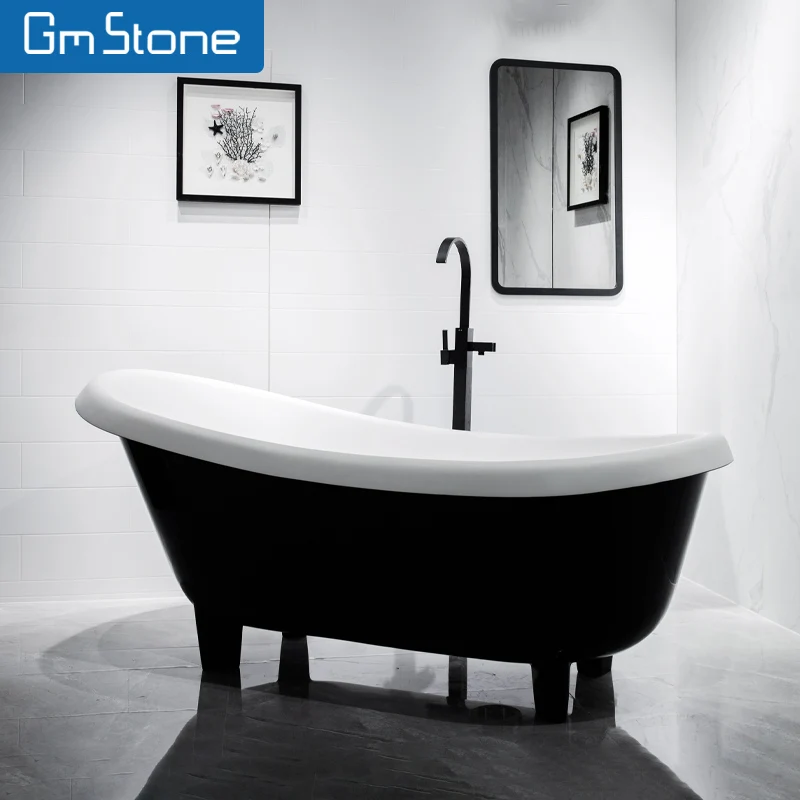 Luxury 1.8m White Acrylic Resin Freestanding Bathtubs Modern European Hotels Quadrangle Hot Tubs Soaking Artificial Stone Marble