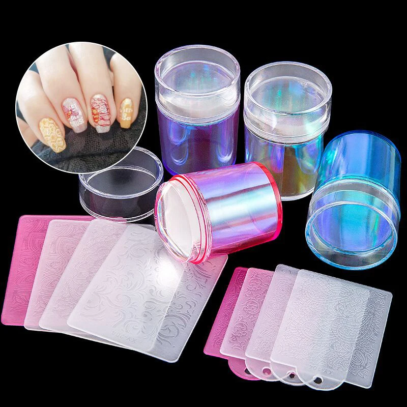 French Manicure Tool Laser Nail Stamper Set Transparent Silicone Clear Nail Art Stamper
