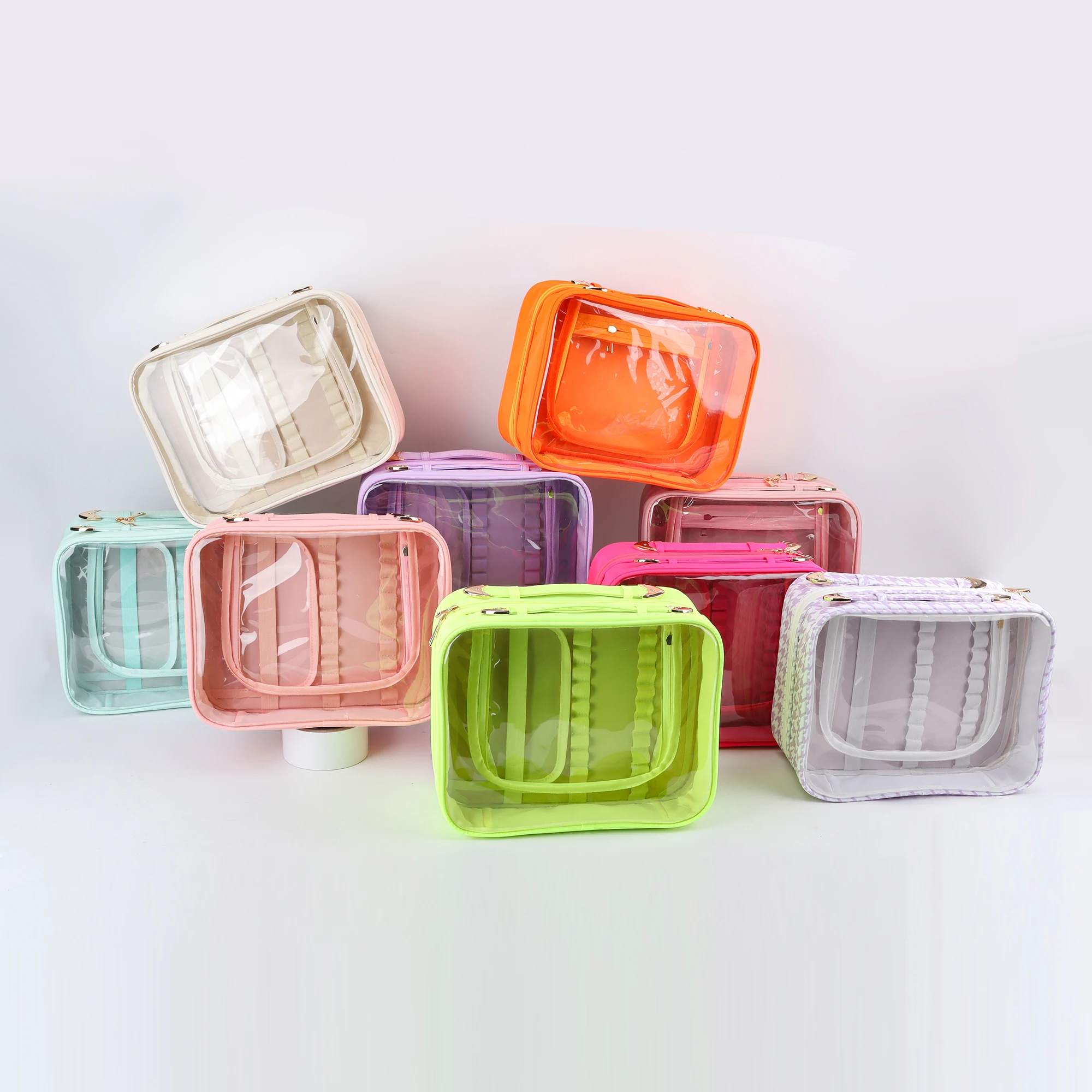 High Quality Multifunction Double Handles PVC Zipper Toiletry Bag Travel Clear Makeup Bag Cosmetic Bags Cases