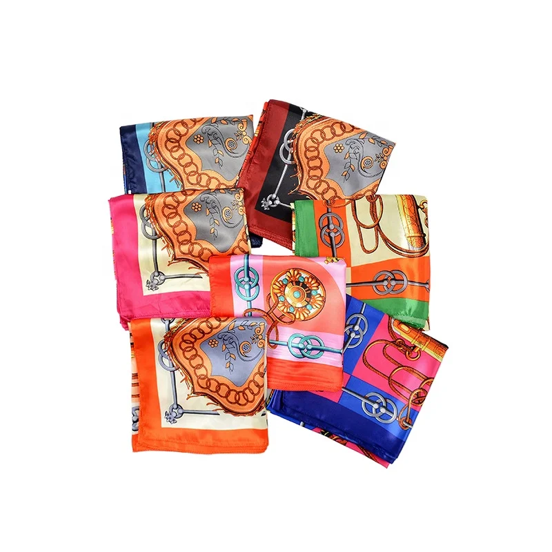 2020 New Muslim 90cm Printed Imitation Silk Satin Hijab Scarf