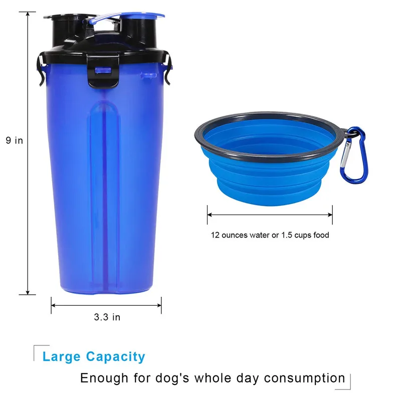 Dog 2 in 1 Bottle Pet Feeder Dog Water Bottle Collapsible Folding Bowl Travel Outdoor Food Water Storage For Cat Dog