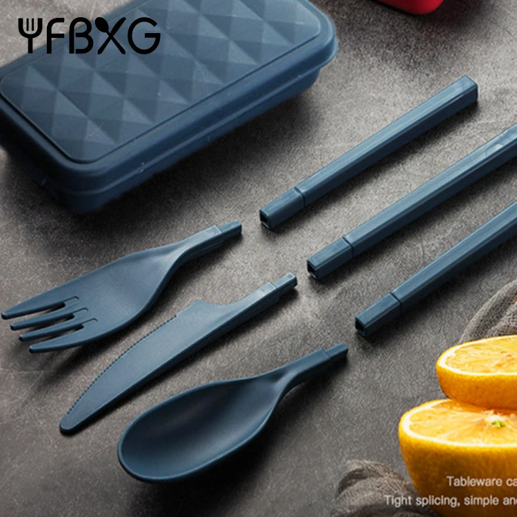 Detachable split design spoon fork knife chopsticks travel collapsible portable separable pocket size cutlery set with case