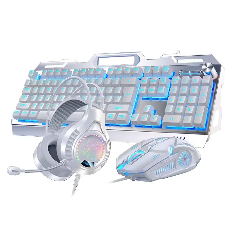 New Mechanical RGB Back light Keyboard Mouse Headset Combination Wired Desktop 104-Button Gaming Combo