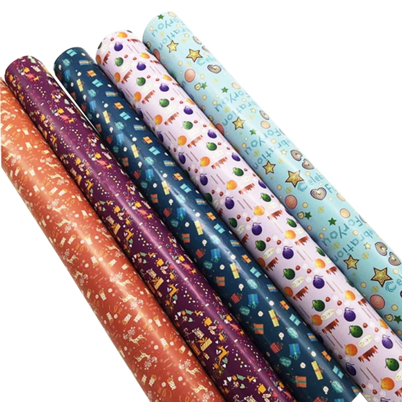 Custom Popular Cartoon Wood Pulp White Kraft Paper Craft Paper Packaging Christmas Gift Wrapping Paper