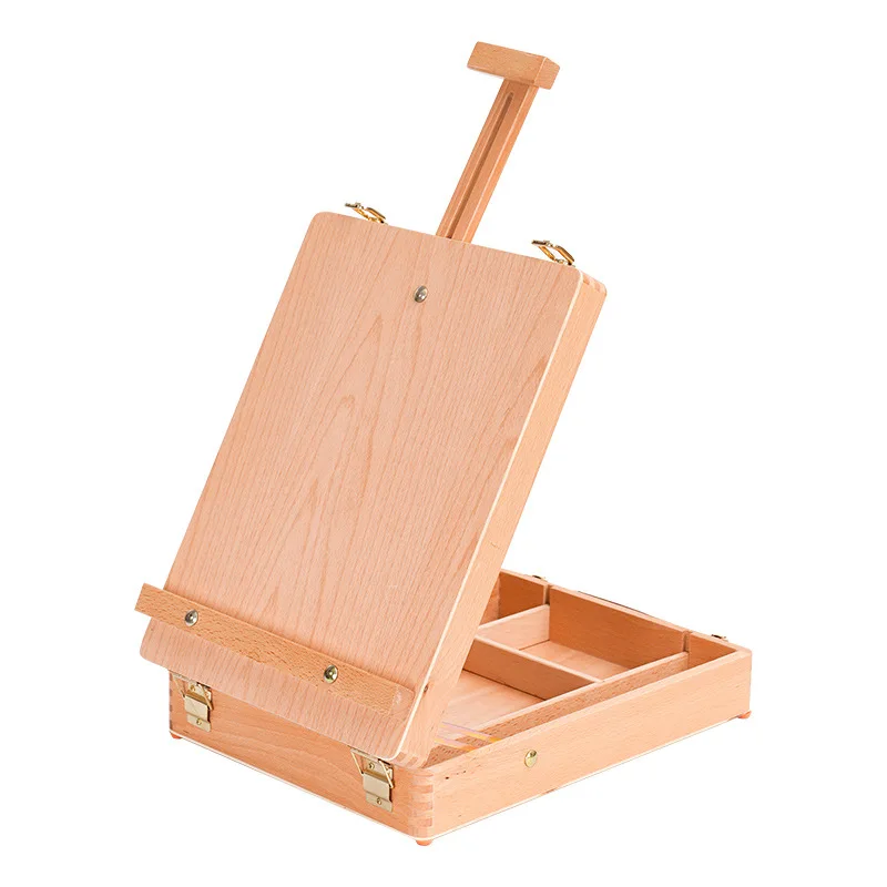 Art supply wood sketch box easel adjustable tabletop easel sketch box with divided storage compartment for painting