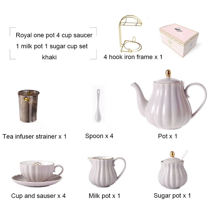 Phnom Penh Teacup Kit British Style Coffee Cup Set Pink Ceramic Tea Cup Set