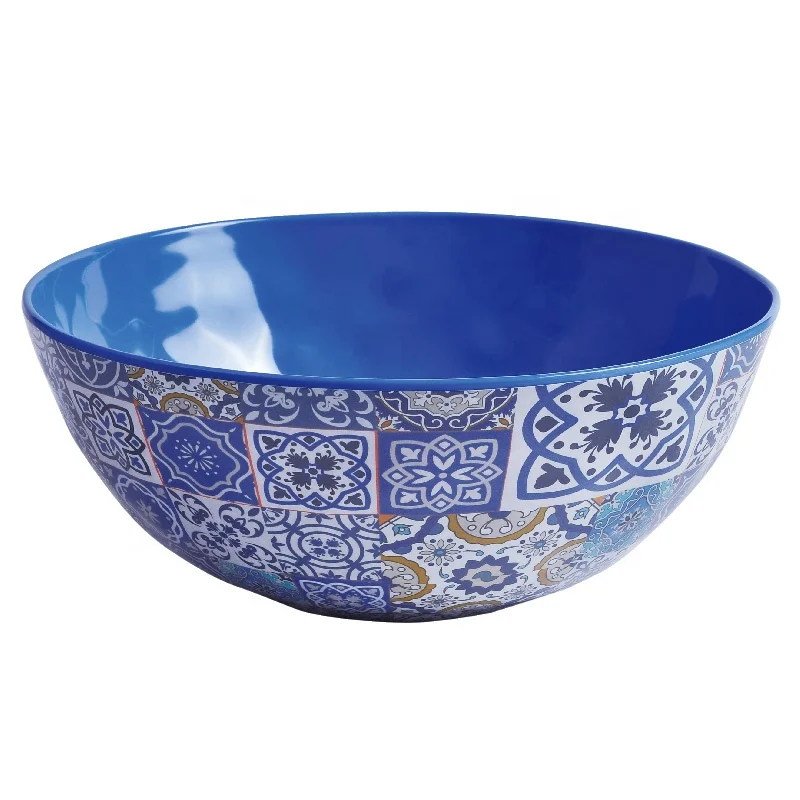 
wholesale blue Morocco style large melamine salad bowl for dinnerware 