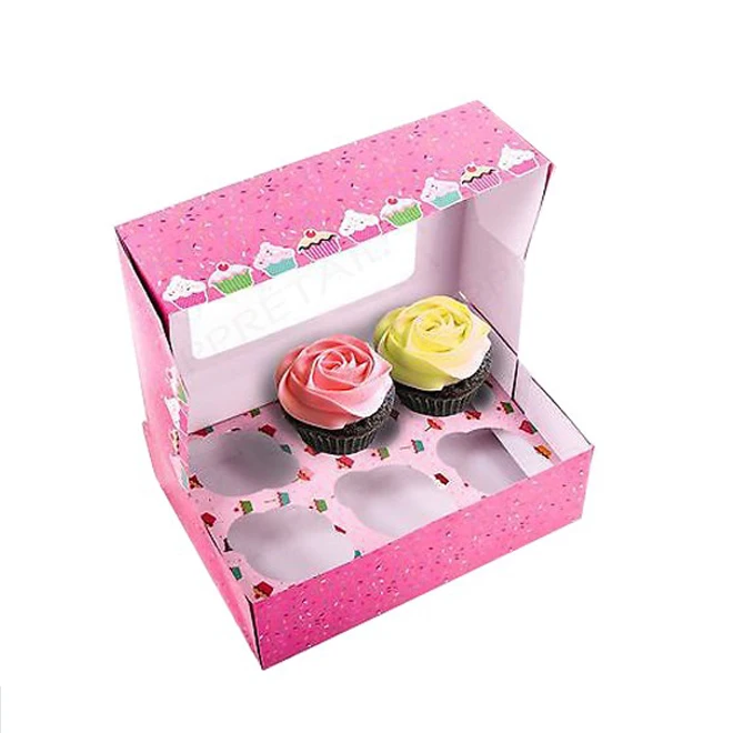 China Wholesale Custom Logo Printed Cardboard Paper Food Packaging Cup Cake Cupcake Box For Cupcake With Clear Plastic Window