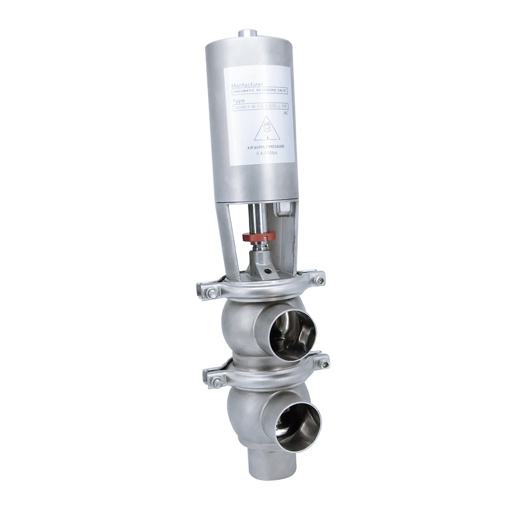 Hot sale Stainless Steel Ss304 Ss316L Sanitary LL Type Food Grade Regulating valve Air Drive Pneumatic Reversing Valve