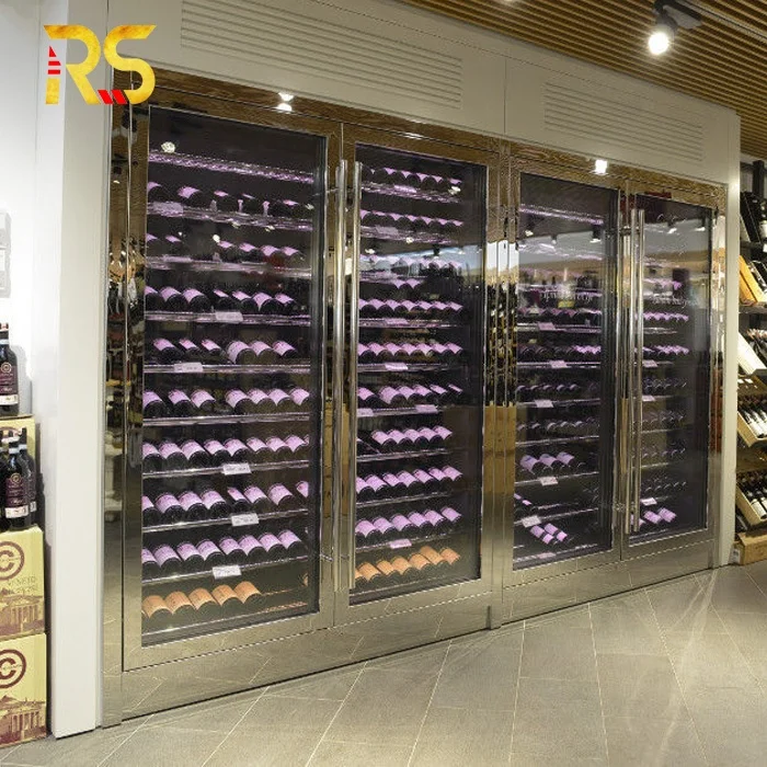 Home Stainless Steel Wine bar Cabinet Luxury Wine Storage Holder Decor Wine Display Cabinet with Light for Living Room