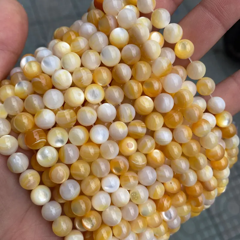 Wholesale Mother of Pearl Shell Beads 3-12mm Smooth Round Loose Yellow MOP Natural Sea