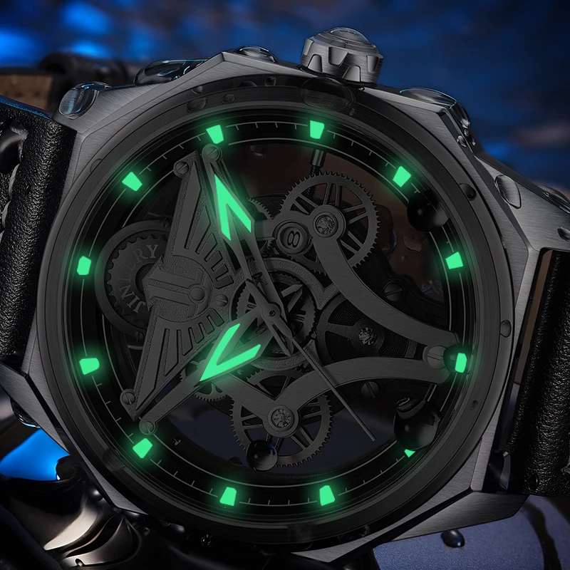 JINLERY Automatic Mechanical Watch Luxury Cutout Tribute Series Dial Design Waterproof Automatic Mechanical Wrist Watch