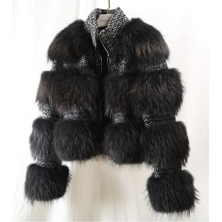Manufacturer Genuine Natural Raccoon Fur Coat Women Coat Natural Real Fur Jacket Dress Women