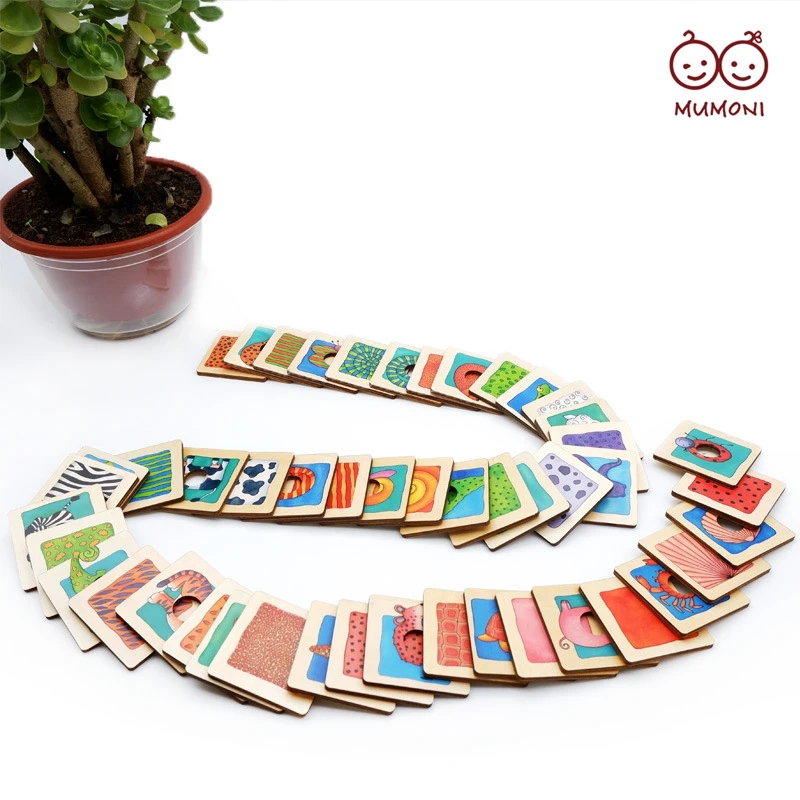 Perfect design animal skin matching toy funny animals cognition game 48 pieces wooden matching puzzles