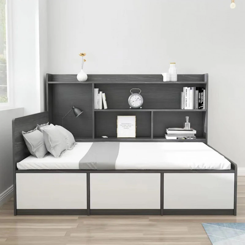 Modern minimalist multi-functional solid wood girls bed with shelves home bed frame king size set furniture bedroom