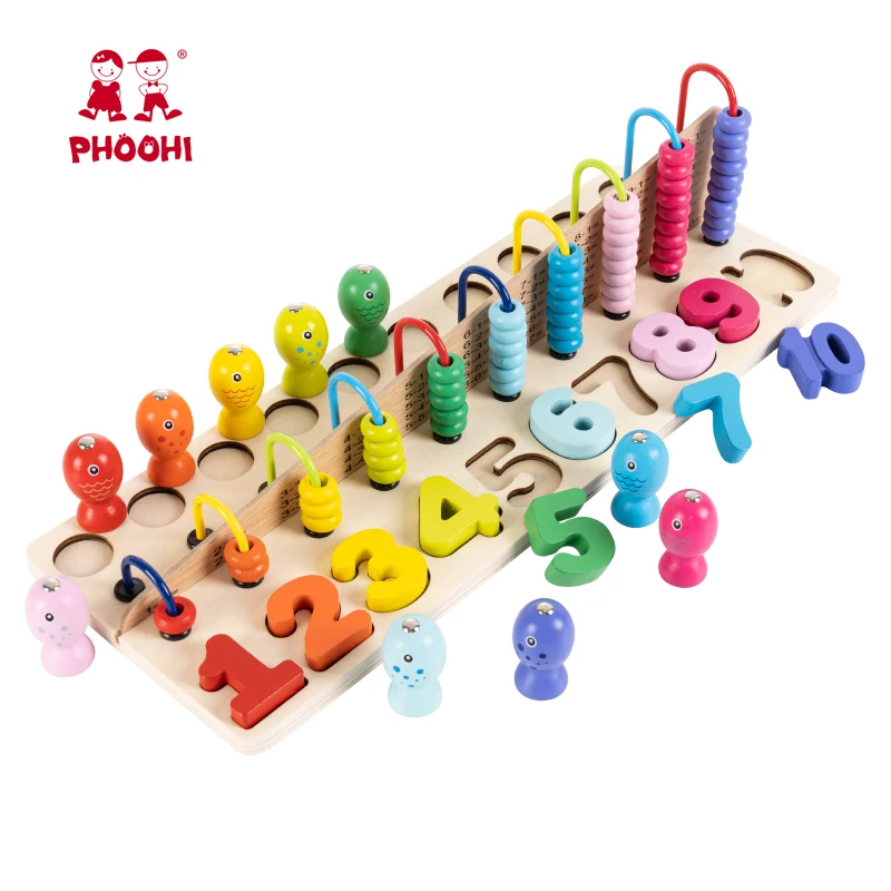 Children Montessori Play Baby Number Abacus Fishing Wooden Educational Toy For Kids