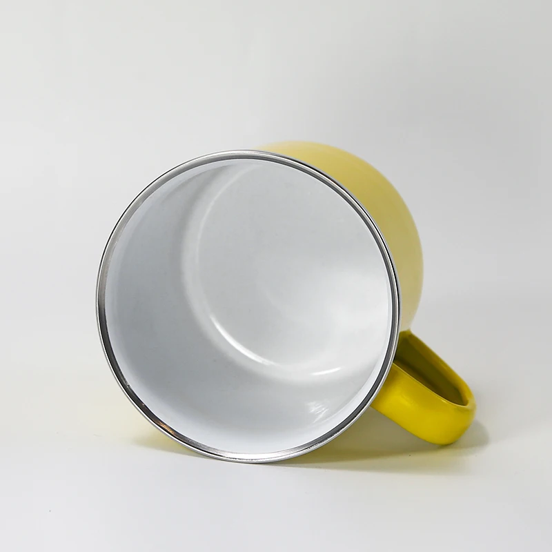 Custom Logo Business Christmas Gifts Sublimation Outdoor 11oz 350ml Camping Enamel Coffee Mug with Stainless Silver Rim