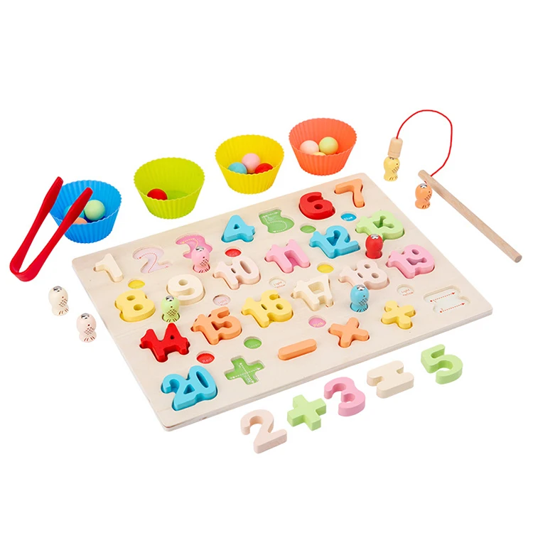 3 in 1 magnetic fishing wooden toys, alphabet and number educational toys and hand and eye practice