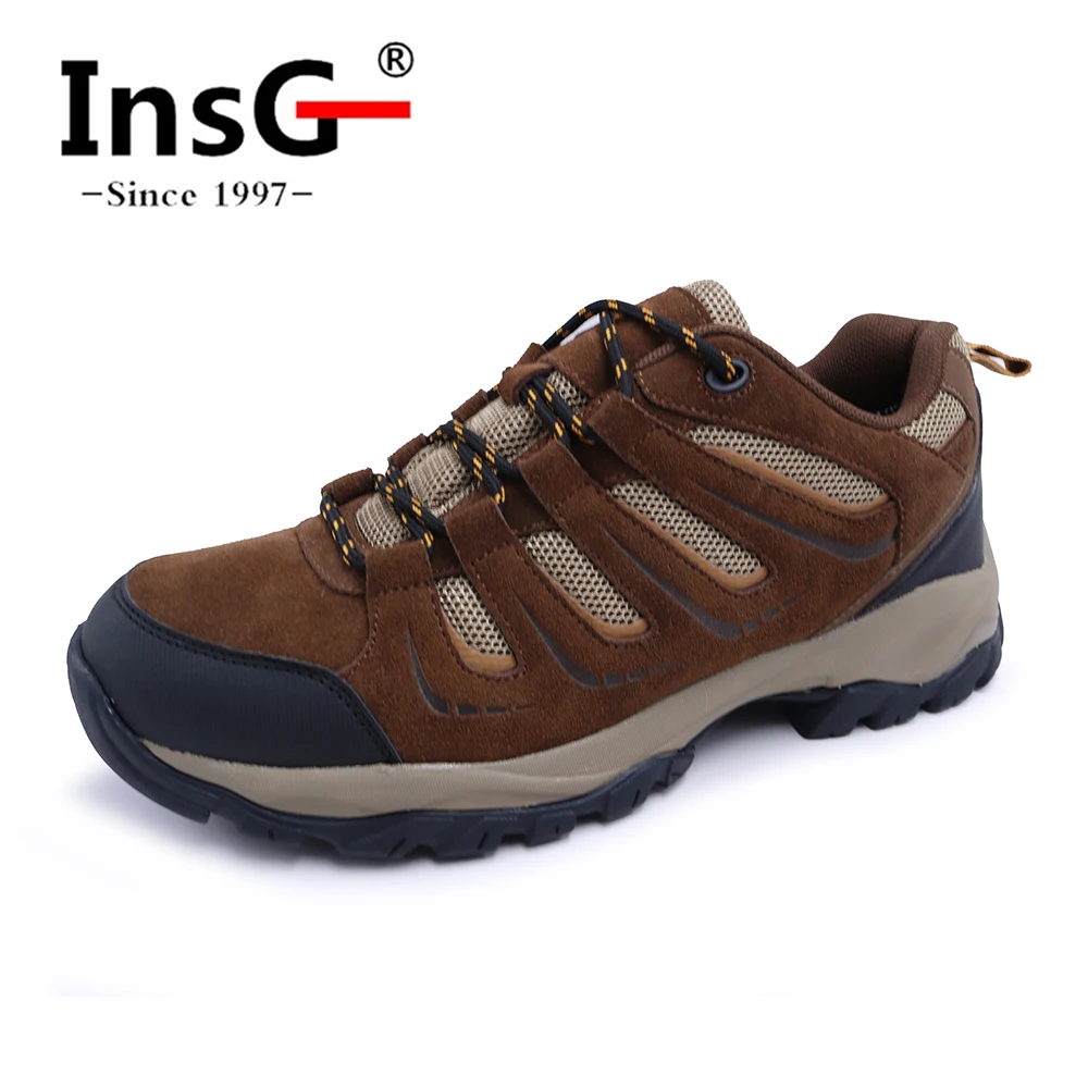 INSG Mens Walking Waterproof Leather Boots Lightweight Vent Breathable Hiking Trekking Shoes 1B73