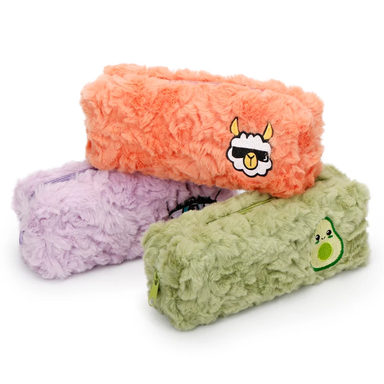 2022 Wholesale Customizable Large Storage Pouch Fluffy Plush Avocado School Pencil Case for Kids