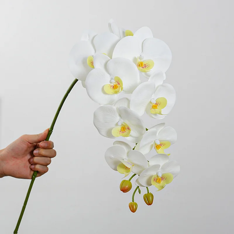 9 Heads High Quality Phalaenopsis Orchid Stem Flower For Wedding Decorations Artificial Latex White Orchid Flower