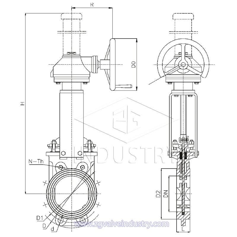 Wholesale Hot Style Manual Bevel Gear Operated Ductile Iron Slurry Bevel Gear Knife Gate Valve