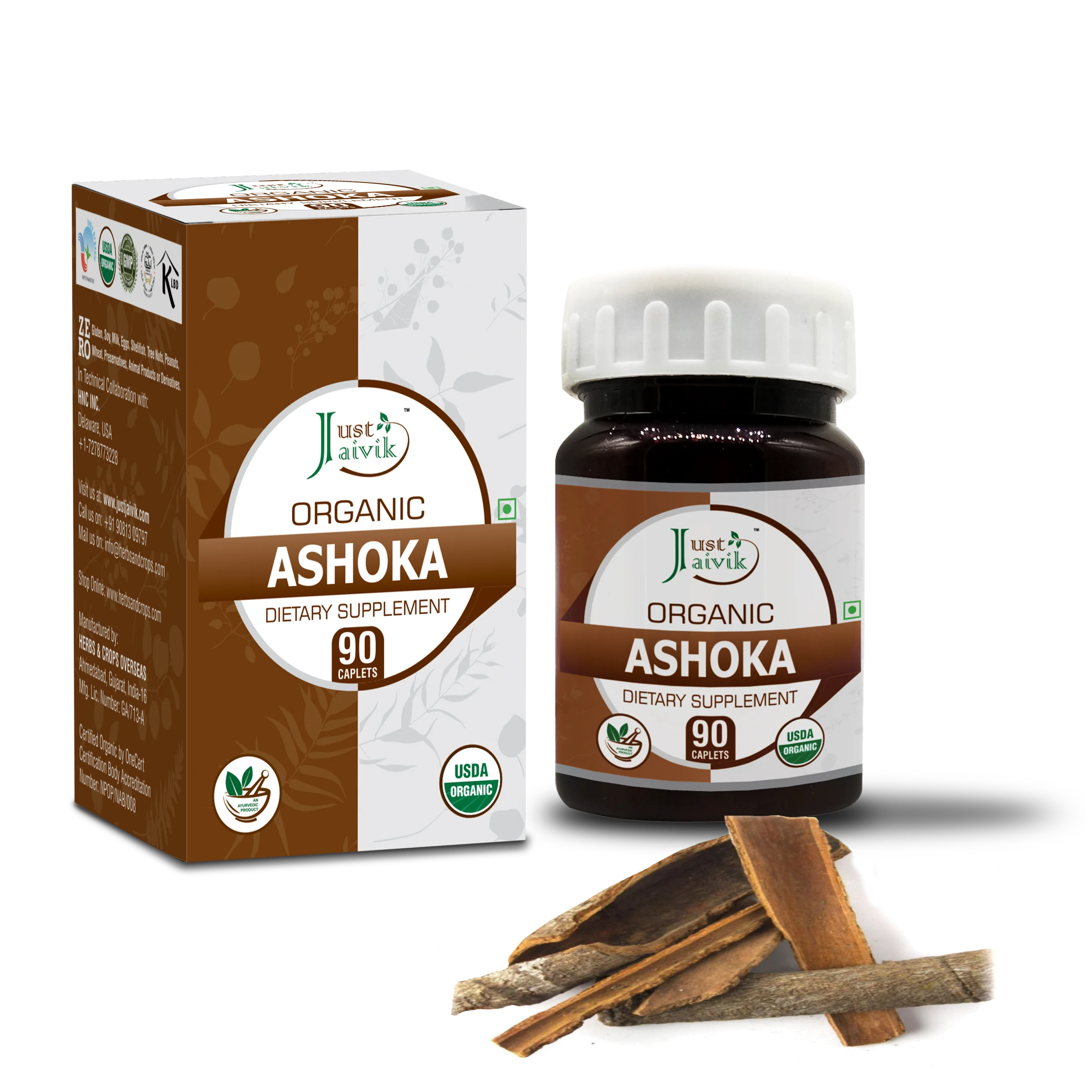 
Just Jaivik Organic Ashoka Caplets (Saraca indica) - 750mg, 90counts 