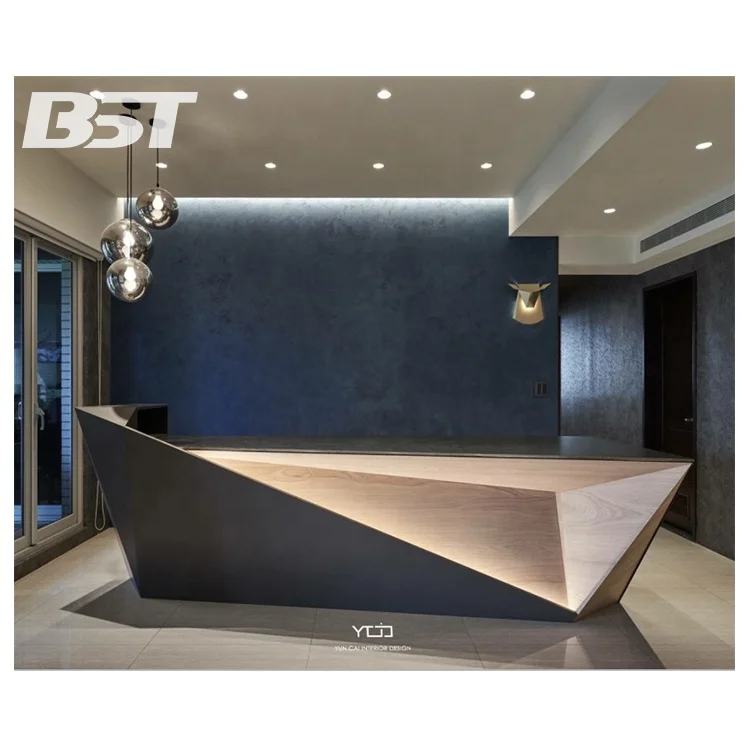 Cool Custom Diamond Artificial Stone Modern Hotel Lobby Hall Reception Desk With LED