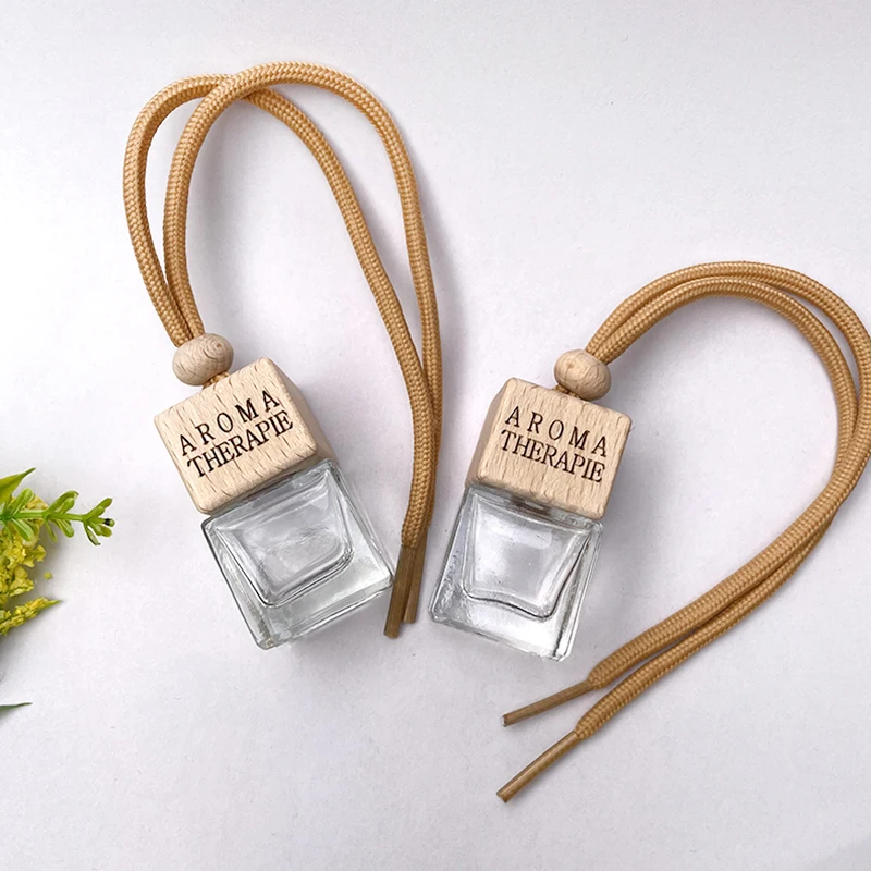 Customized logo Square Shape Glass Car Perfume Bottles Pendant 8ml Empty Hanging Car Diffuser Bottle