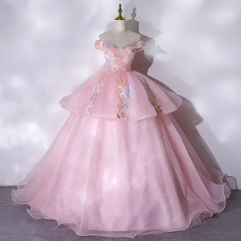 ZX-1805  Dresses  Flower Sweet Lace Applique Ball Gown Prom Dress Tulle Masquerade Gown