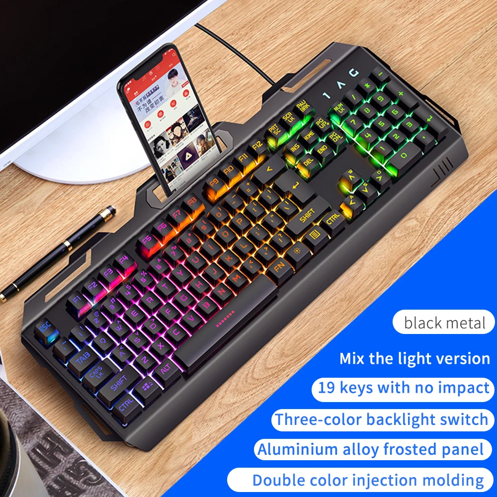 Игровая клавиатура V2 Проводная Механическая Водонепроницаемая с подсветкой RGB держатель для