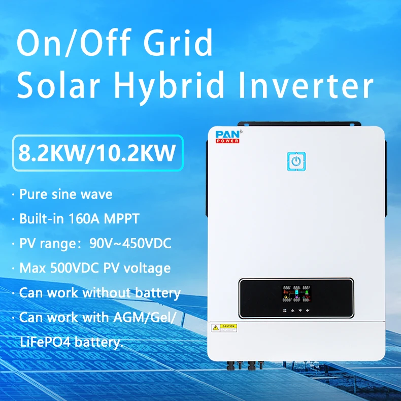 High efficient pure sine wave 8000 watt 10KW off grid on grid hybrid inverter with 160A MPPT controller charging