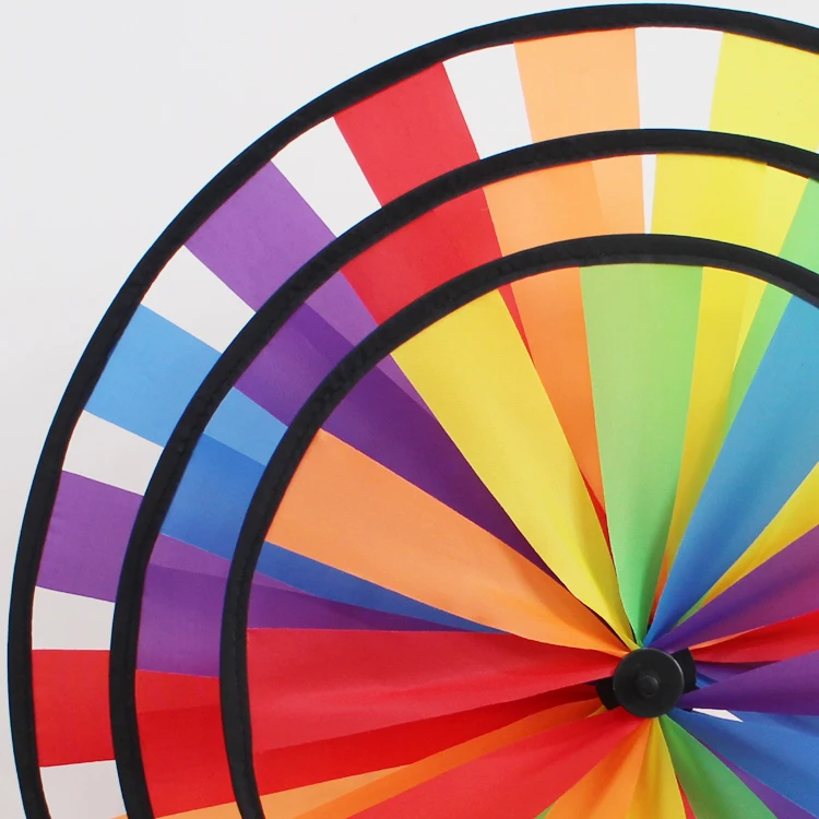 BAILING Outdoor Garden Decoration Rainbow Pinwheel Toys Kids Hand Held Triple Nylon Fabric Wind Spinner Windmill