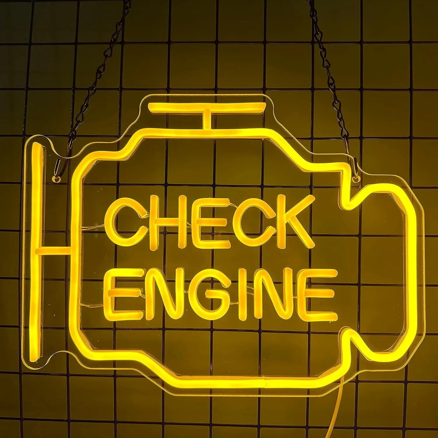 Check Engine Light Neon Signs for Wall Decor, LED Garage Neon Signs Wall Art Gifts for Dad, Man Cave Auto Repair Shop Workshop
