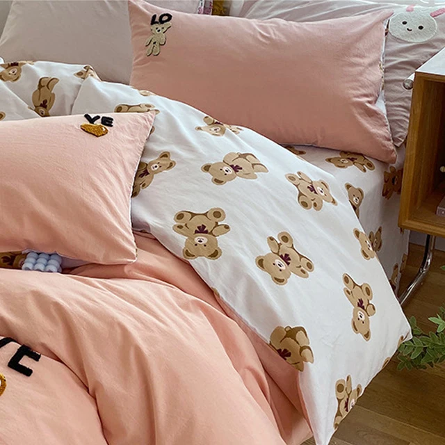 Washed Cotton Duvet Cover Set, 4 Pieces Luxury Soft Bedding Set with Buttons Closure.