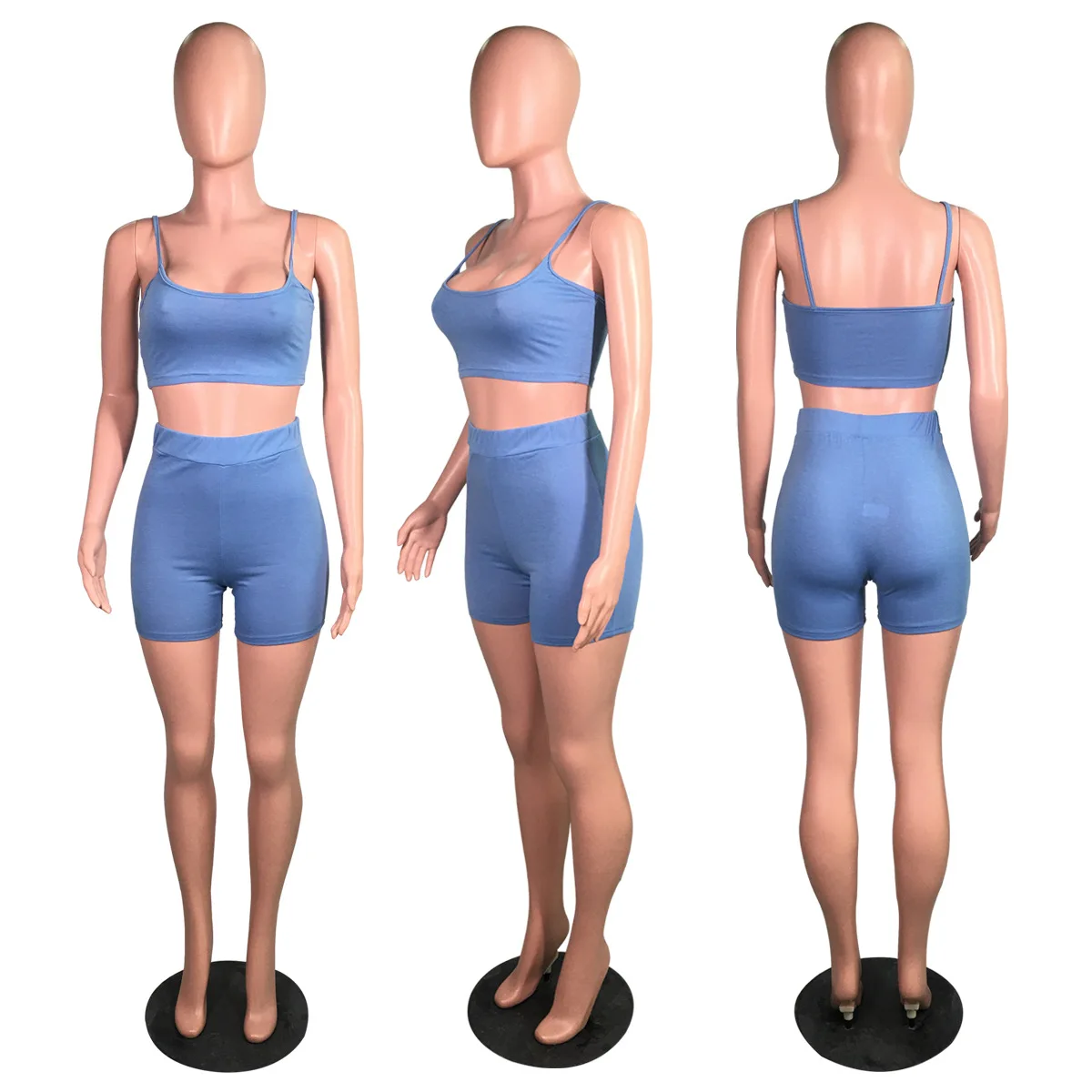 MT29-6672  2021 New Design Solid Short Pants Outfits Two Piece Shorts Set Women Clothing Summer Biker Short 2 Piece Set