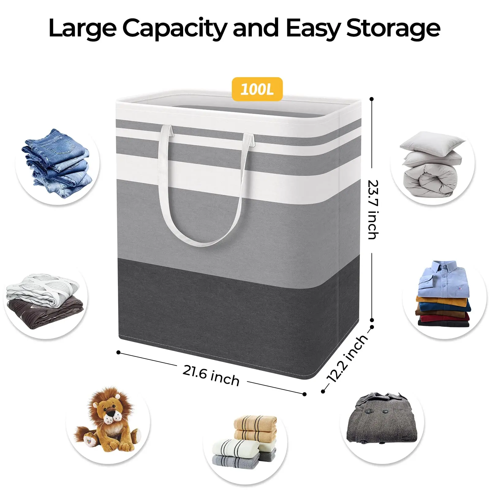 Collapsible Laundry Basket with Carry Handles Popup Laundry Hamper for Kids Room