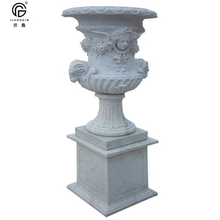 Custom High Quality European Style Hand Carved White Marble Stone Flower Pots For Sale