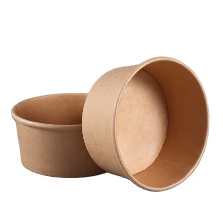 Customized Design Kraft Food Containers Wholesale Eco-friendly Kraft 1300ml Paper Soup Salad Bowl Cups With Lid Food Paper Bowl